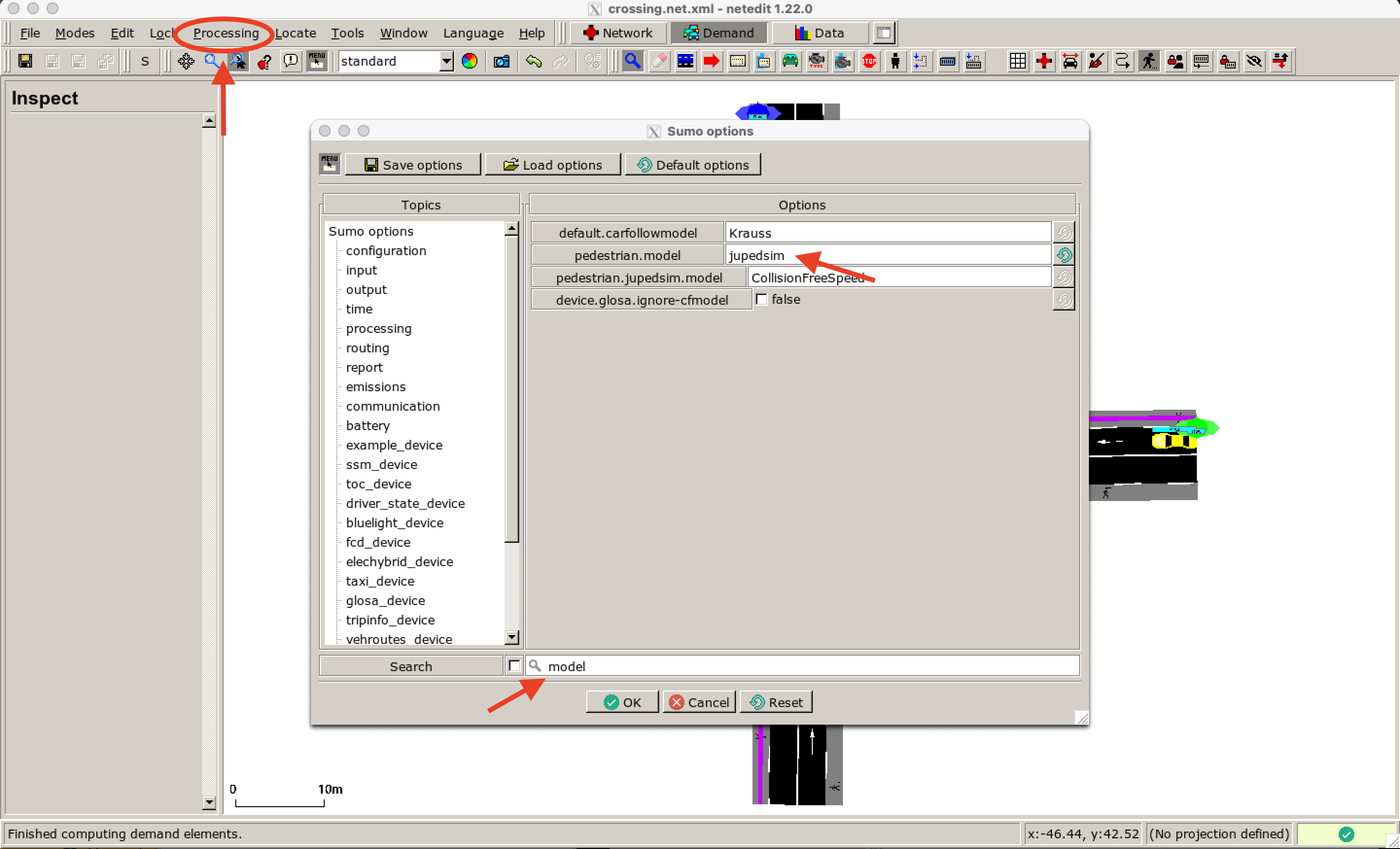 Configuration of simulation options